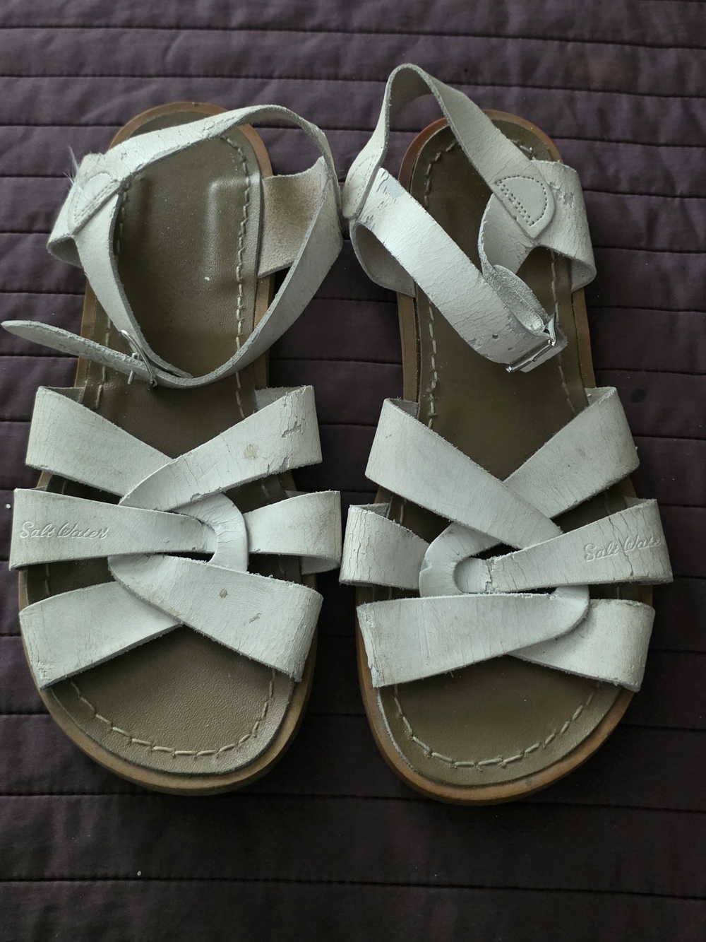 Salt Water Sandals by Hoy White Leather Girl's Strappy Sandals